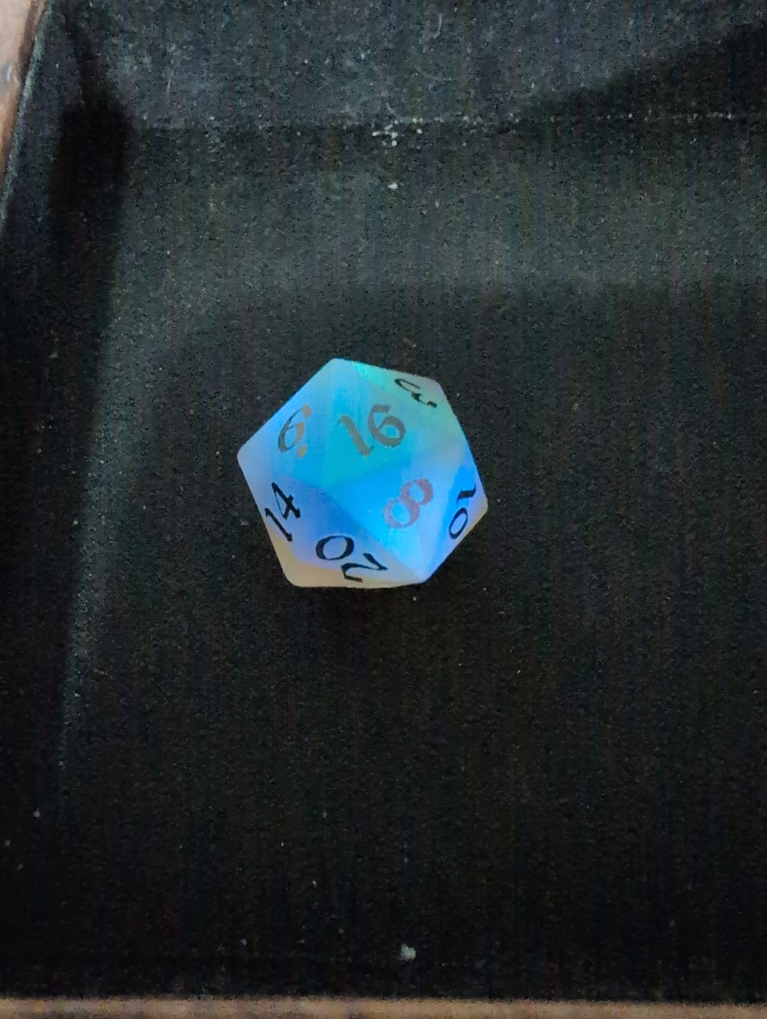 Customer photo review of Gemstone (Inked) Raised Dichroic Glass DND Dice Set