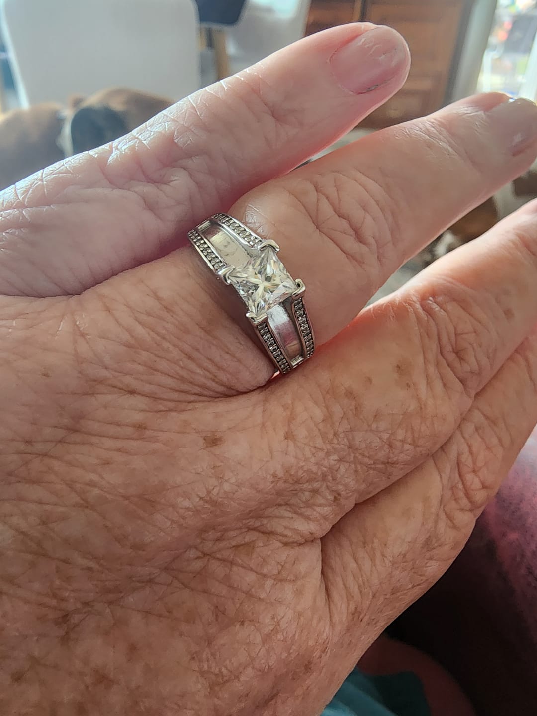 Customer photo review of Princess Cut Moissanite Triple Row Pave Engagement Ring