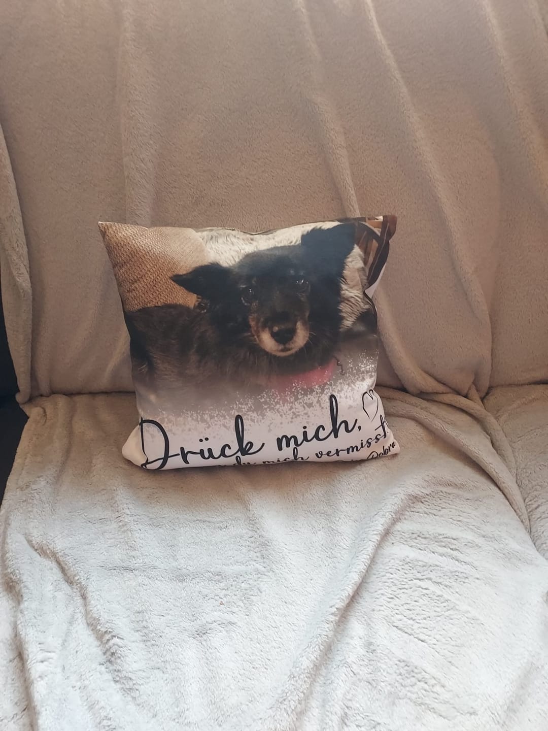 Customer photo review of Personalisiertes Kissen - Haustier "Drück Mich"