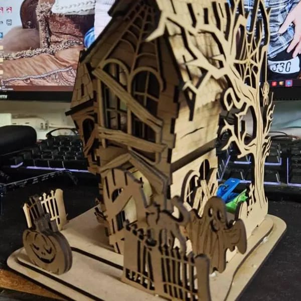 Customer photo review of Halloween house scene lamp laser cut svg file