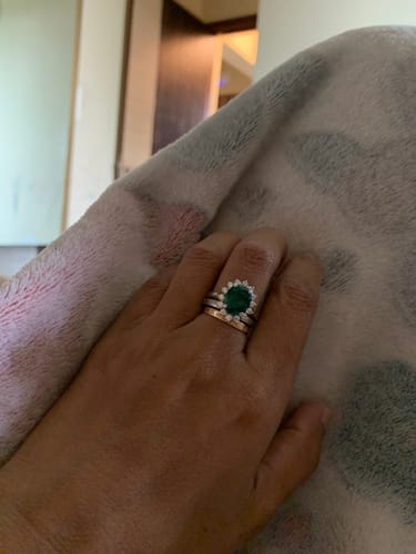 Customer photo review of Green Emerald Oval Halo Solitaire Silver Ring