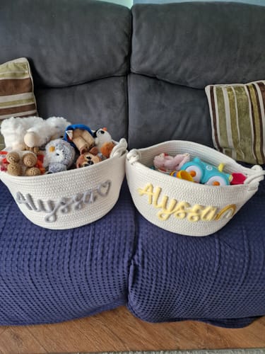Customer photo review of Baby Knits™  Multicolor Personalized Knitted Basket