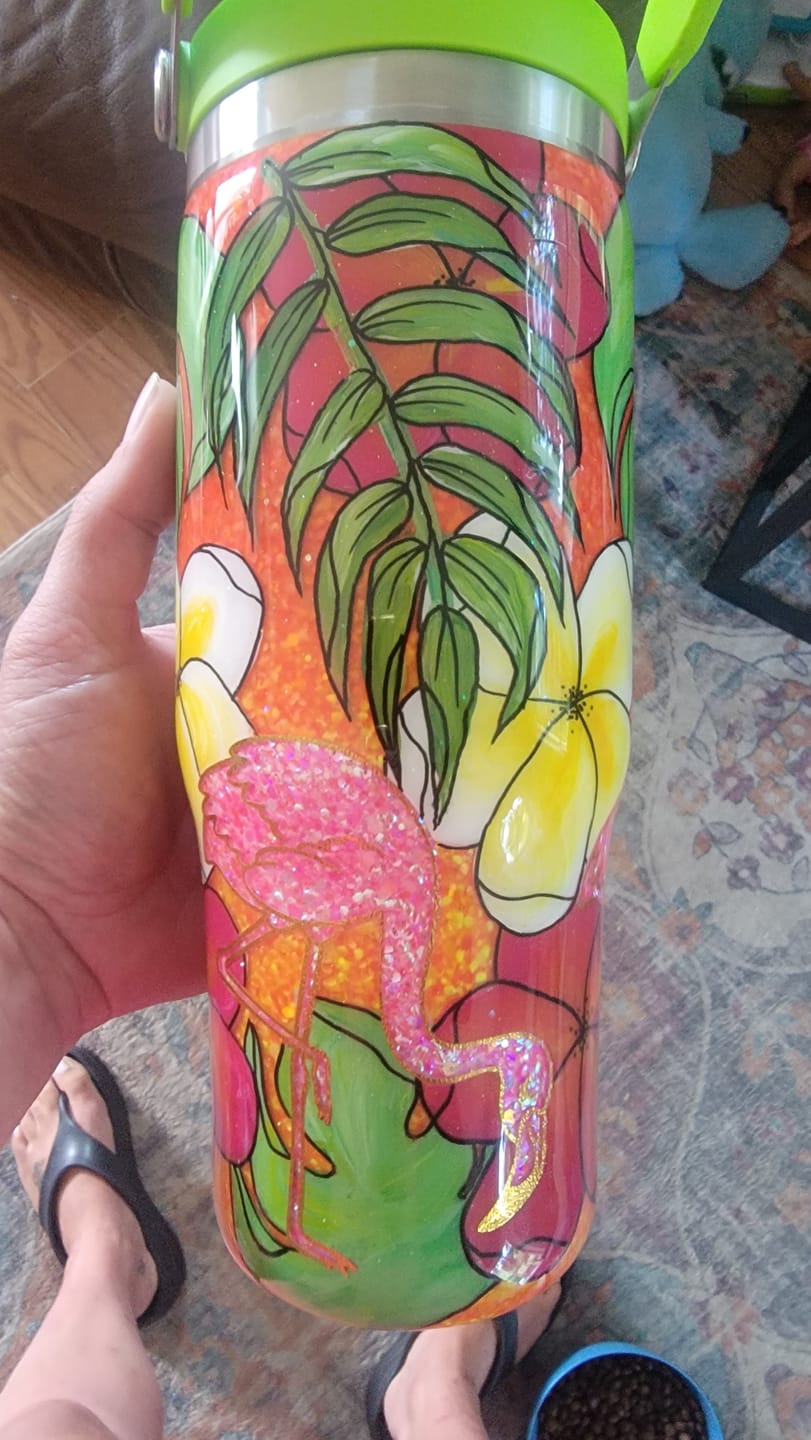 Customer photo review of 30oz Handpainted Flamingo Stanley