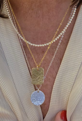 Customer photo review of The Hammered Rectangle Necklace