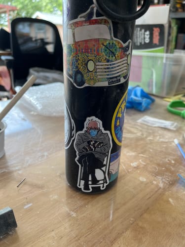 Customer photo review of Bernie Sanders Chair Sticker