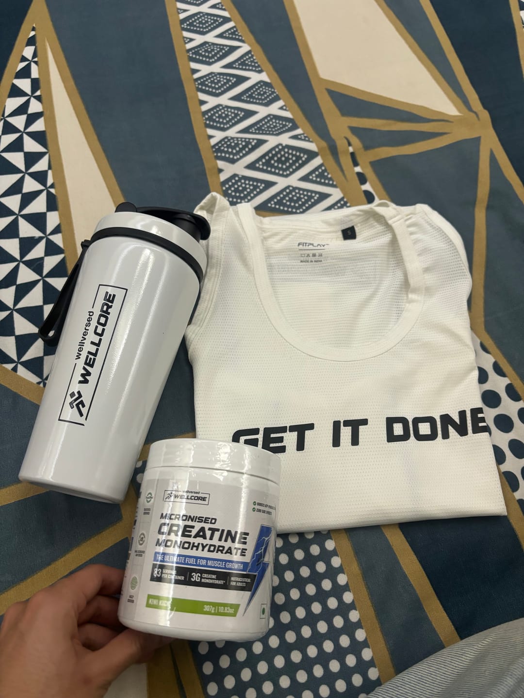 Customer photo review of Wellcore - Pure Micronised Creatine Monohydrate | Kiwi Kick (307g, 83 Servings)  + Premium Steel Shaker & Gym Vest