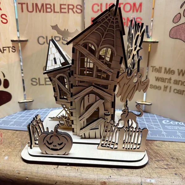 Customer photo review of Halloween house scene lamp laser cut svg file