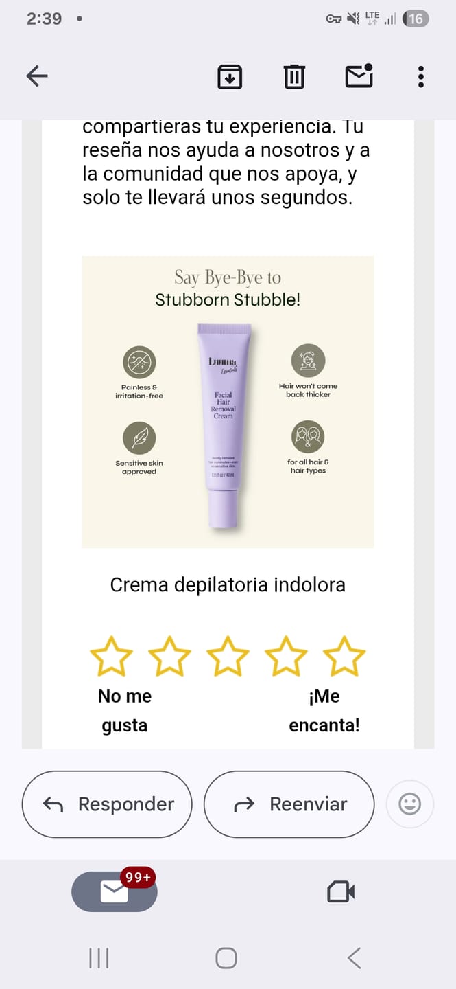 Customer photo review of Painless Hair Removal Cream