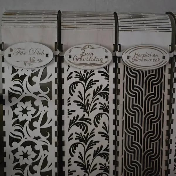 Customer photo review of Decorative gift bottle wine box 6 bundle laser cut svg file