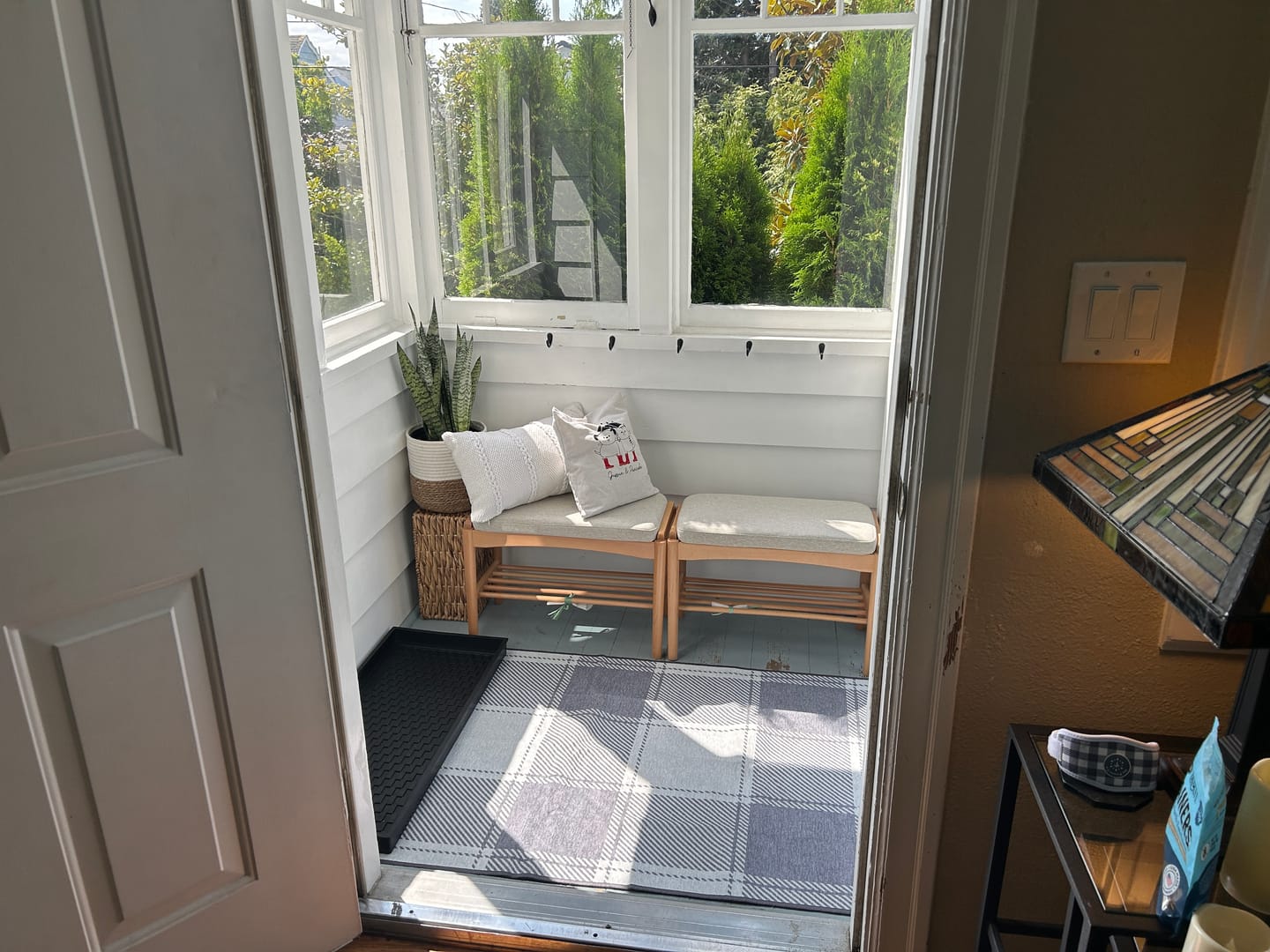 Customer photo review of Buffalo Plaid Grey and White Washable Rug