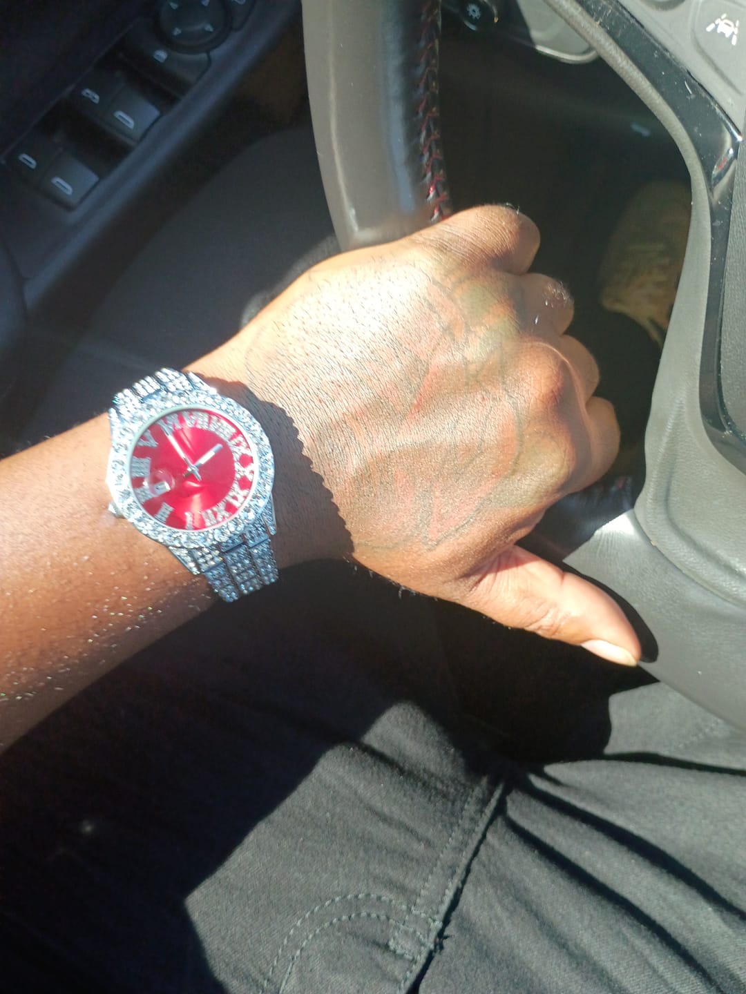 Customer photo review of Ruby Numeral Dial Diamond Simulant Watch - Silver