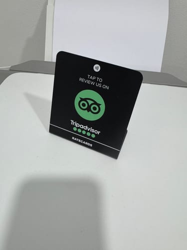 Customer photo review of RATECARDS™ - Tripadvisor Review Stand Premium Black