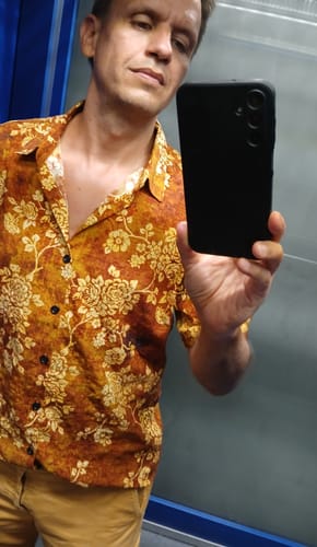 Customer photo review of Chemise à manches courtes à imprimé floral rétro pour homme