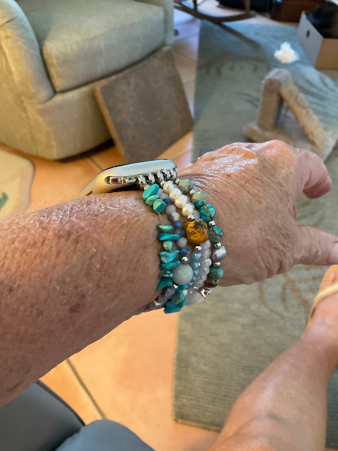 Customer photo review of Turquoise Tide Stretch Apple Watch Strap