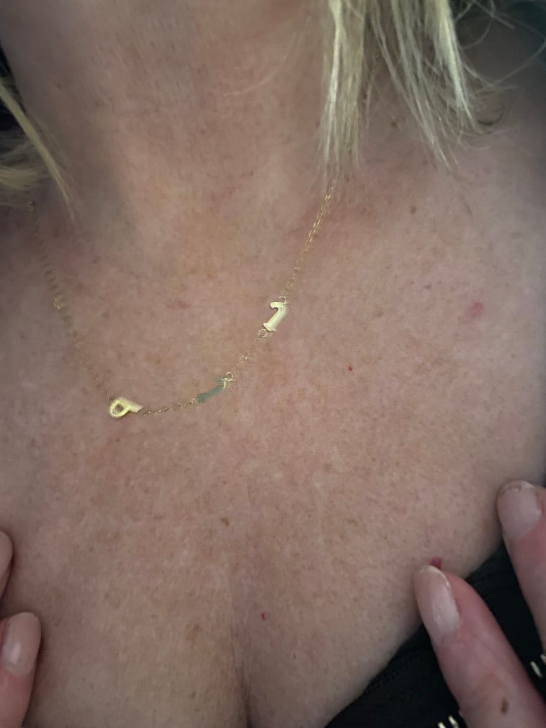 Customer photo review of Sideways Initial Letter Necklace