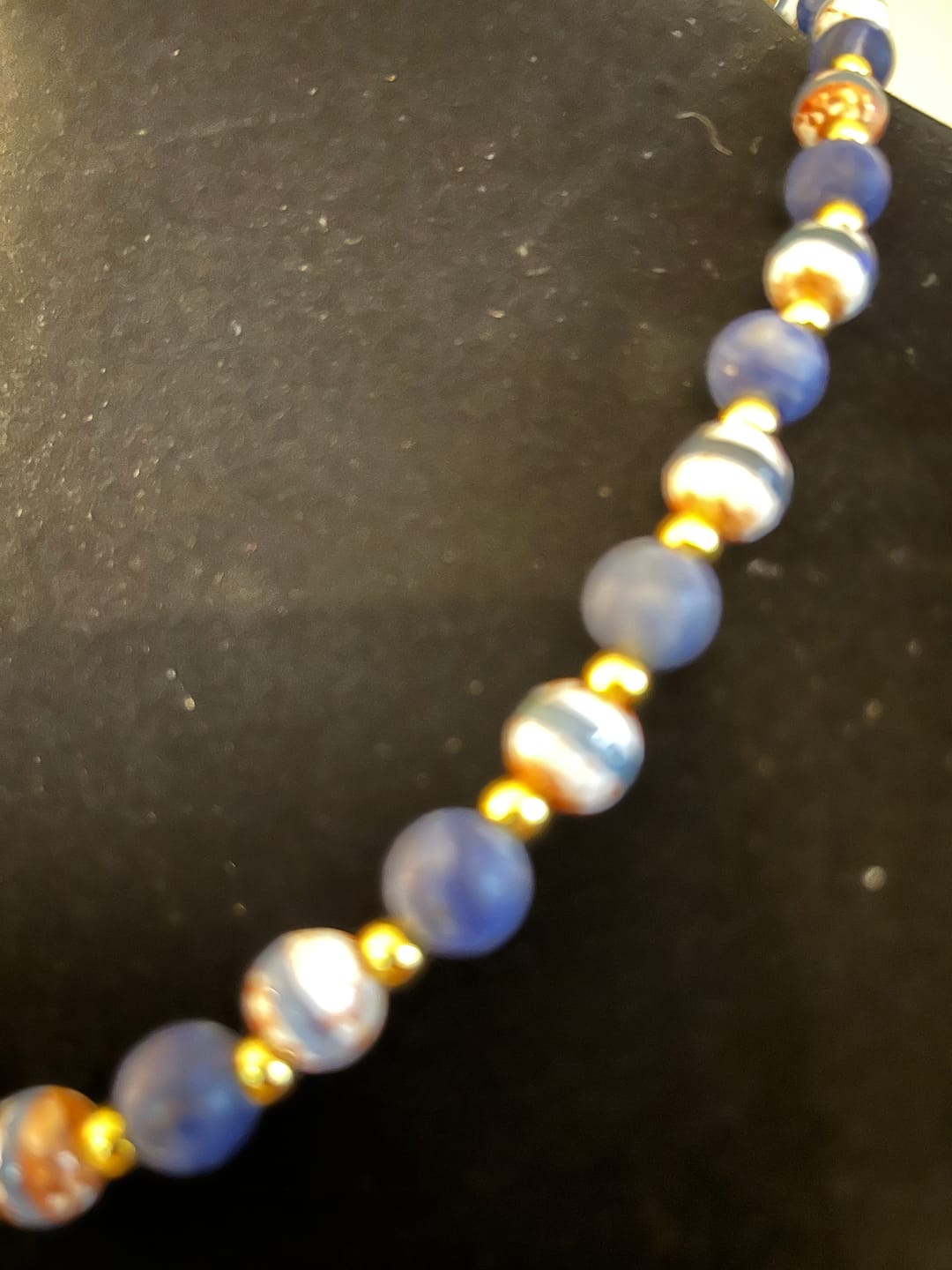 Customer photo review of 14.5" 8mm Antique Blue brown Bulk tibetan DZI agate round faceted beads