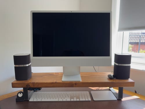 Customer photo review of Rustic Monitor Stand | Metal Sides