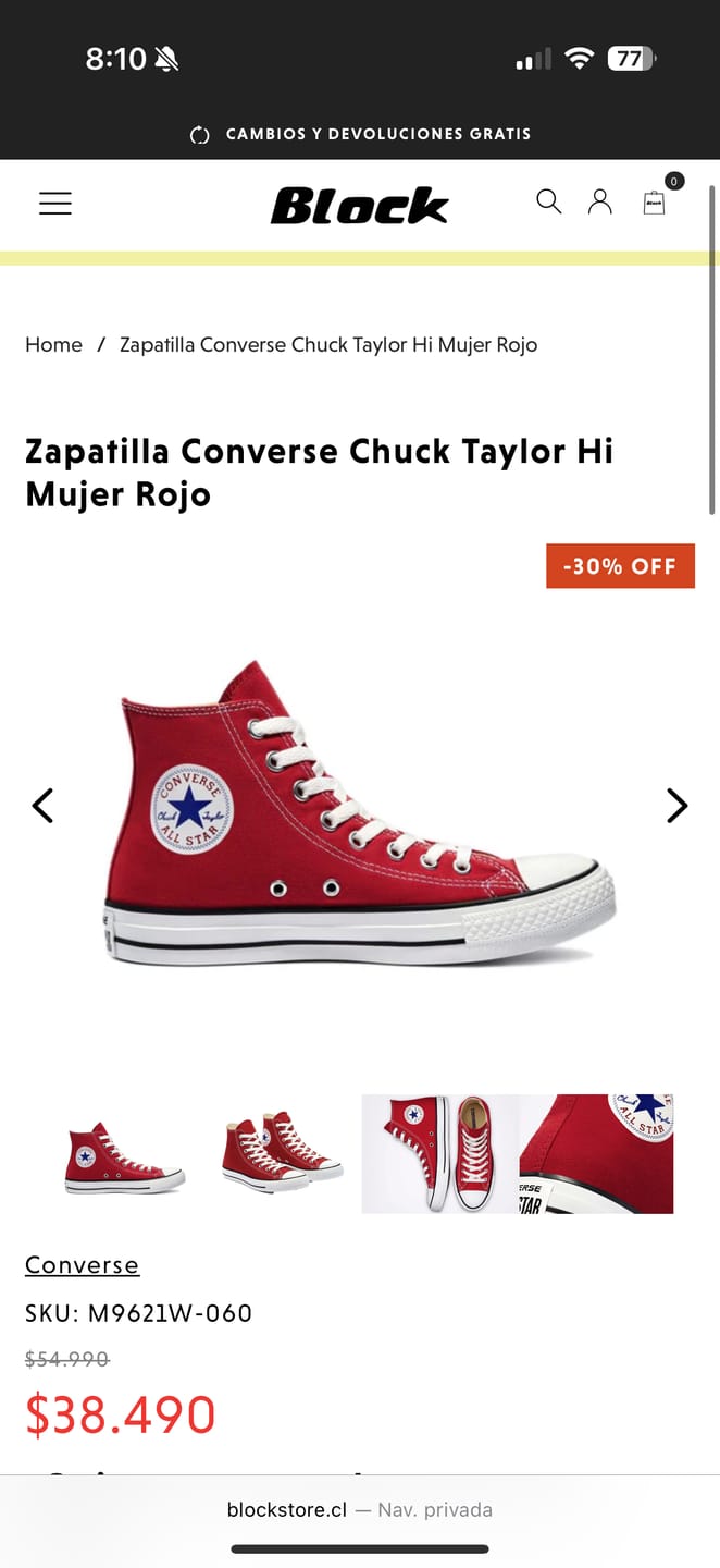 Customer photo review of Zapatilla Converse Chuck Taylor Hi Mujer Rojo