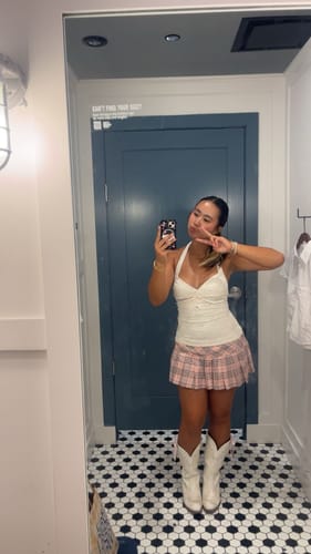 Customer photo review of Girly Plaid Pleated Mini Skirt (Pink)