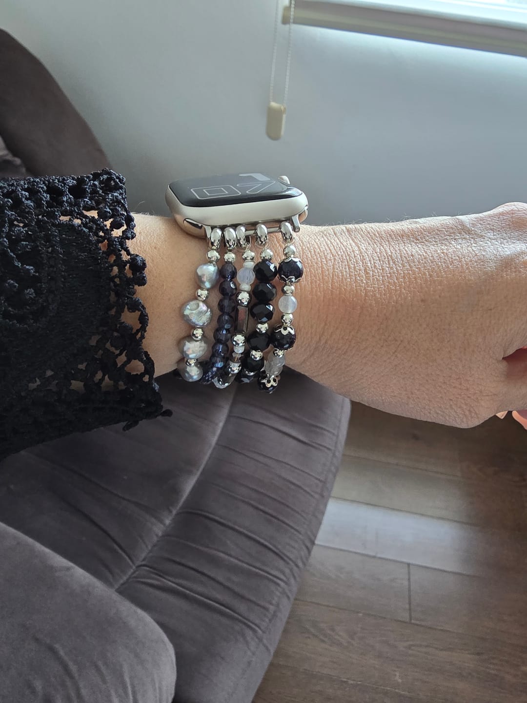 Customer photo review of Ethereal Frost Stretch Apple Watch Strap