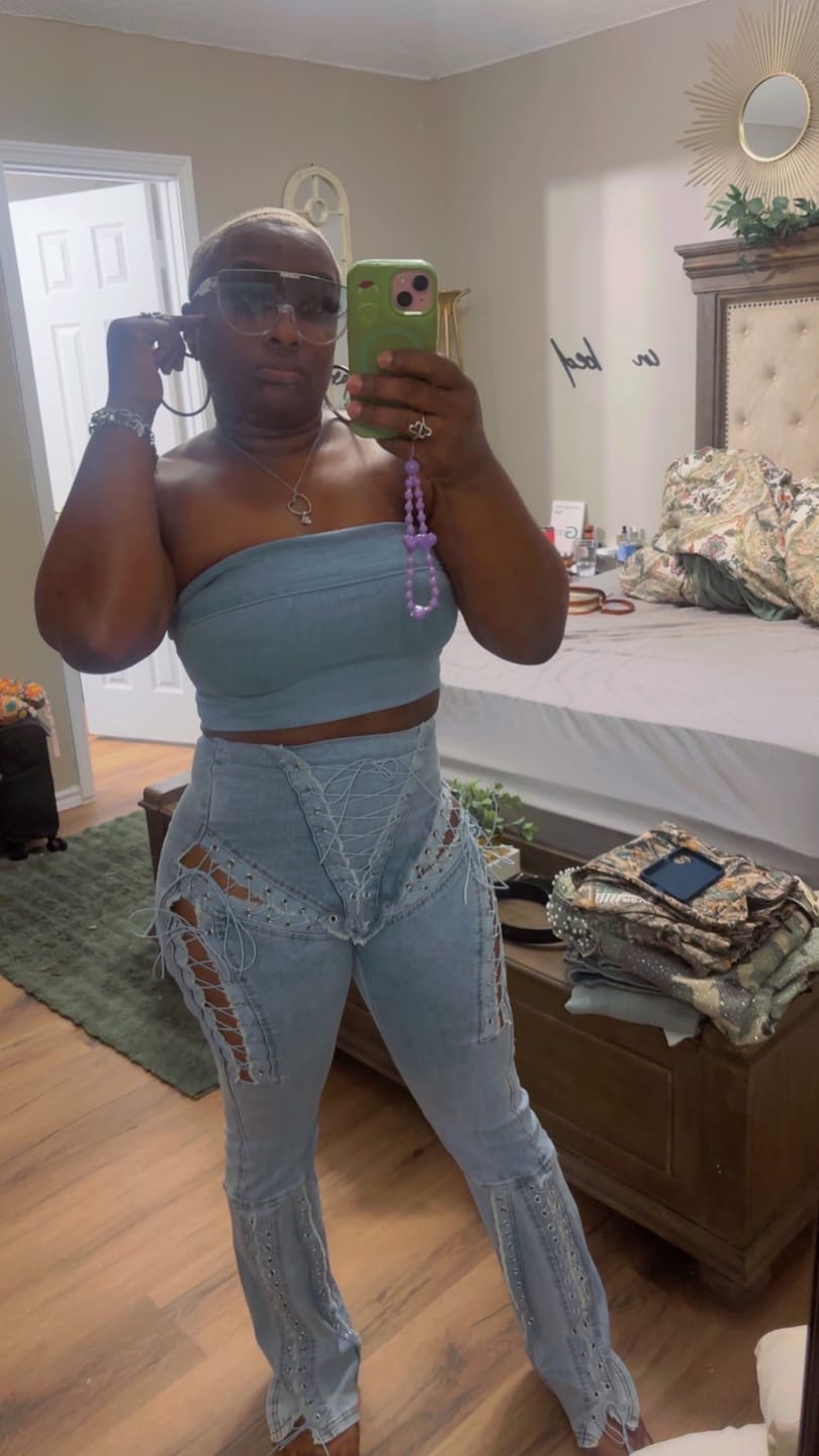Customer photo review of Marise High Waist Lace Up Jeans