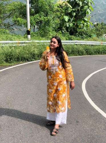 Customer photo review of Gul Yellow Kota Floral Long kurta