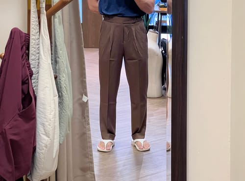 Customer photo review of Trousers With Side Adjusters - Brown Plain Cuffed (Tapered)