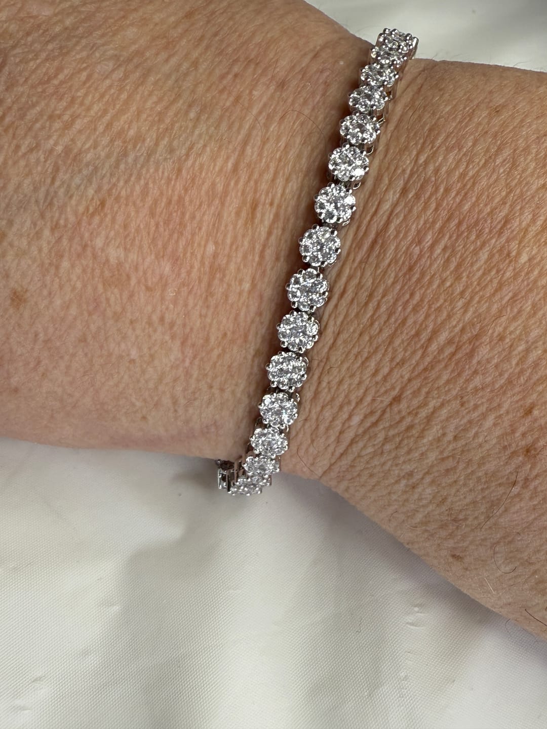 Customer photo review of Ally 18k White Gold Plated Tennis Bracelet with Simulated Diamond Crystals