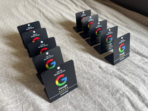 Customer photo review of RATECARDS™ - Google Review Stand Premium Black