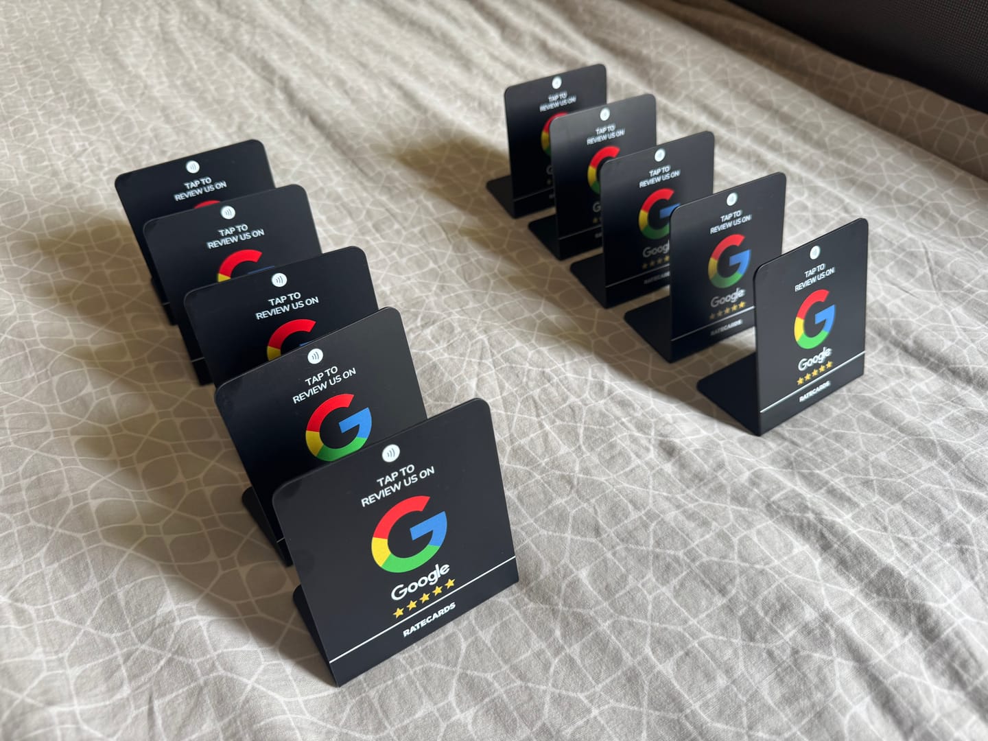 Customer photo review of RATECARDS™ - Google Review Stand Premium Black