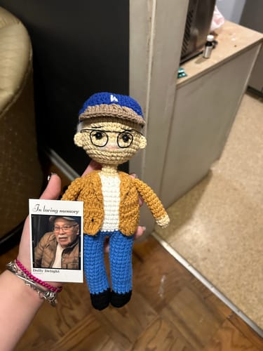 Customer photo review of Dolly® Personalized Crochet Doll with Photo Card