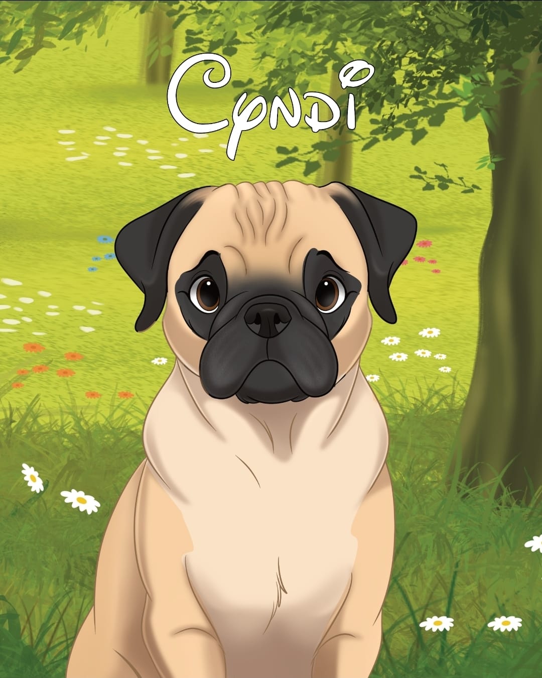 Customer photo review of Custom Hand-Drawn Cartoon Pet Portrait