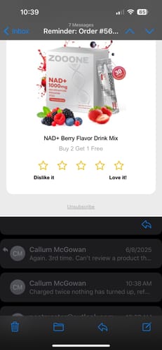 Customer photo review of NAD+ Berry Flavor Drink Mix