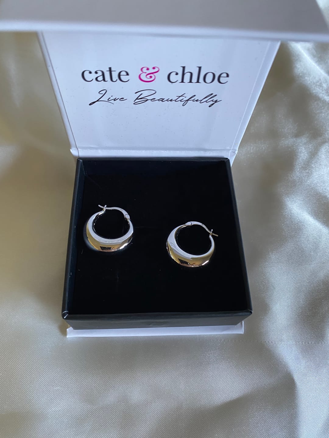 Customer photo review of Jacqueline 18k White Gold Plated 21mm Chunky Hoop Earrings