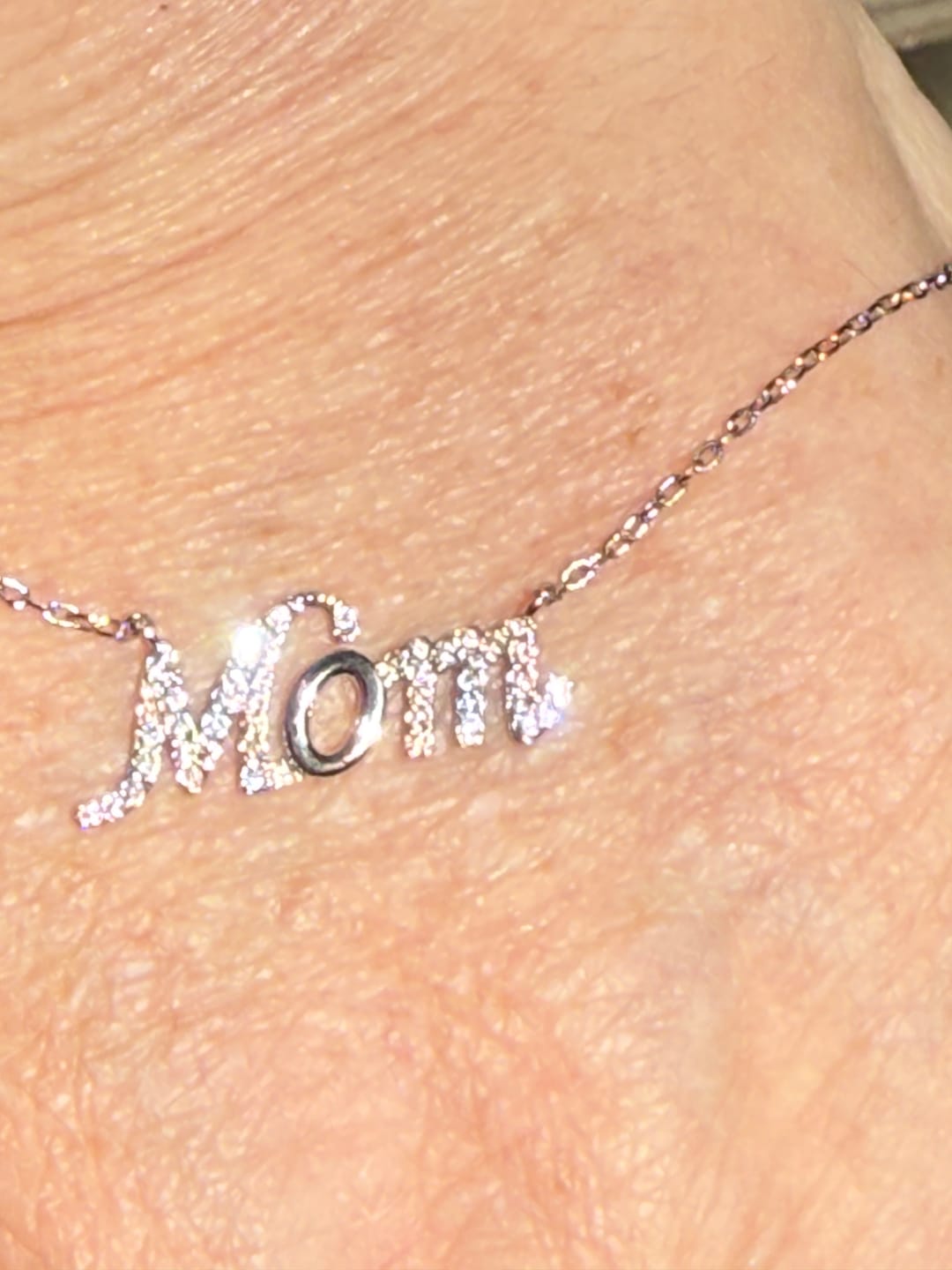 Customer photo review of Riley 18k White Gold Plated Mom Necklace with Swarovski Crystals