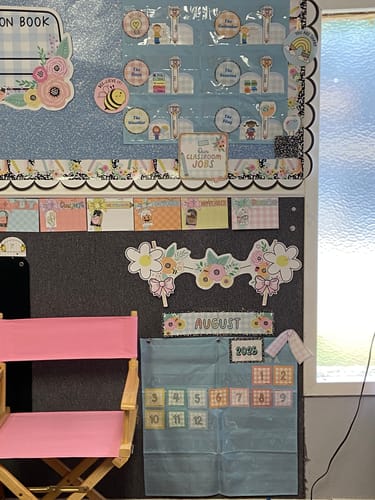 Customer photo review of Summer Skies Blue Calendar Pocket Chart – 44 Pockets | Classroom Calendar for Teachers