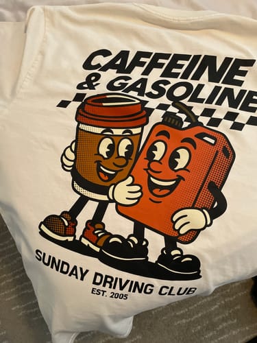 Customer photo review of CAFFEINE & GASOLINE OVERSIZED BOX TEE
