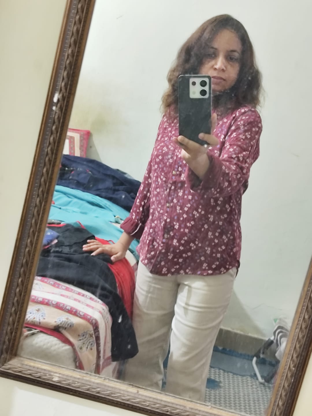 Customer photo review of Women Beige Straight Fit Formal Pants