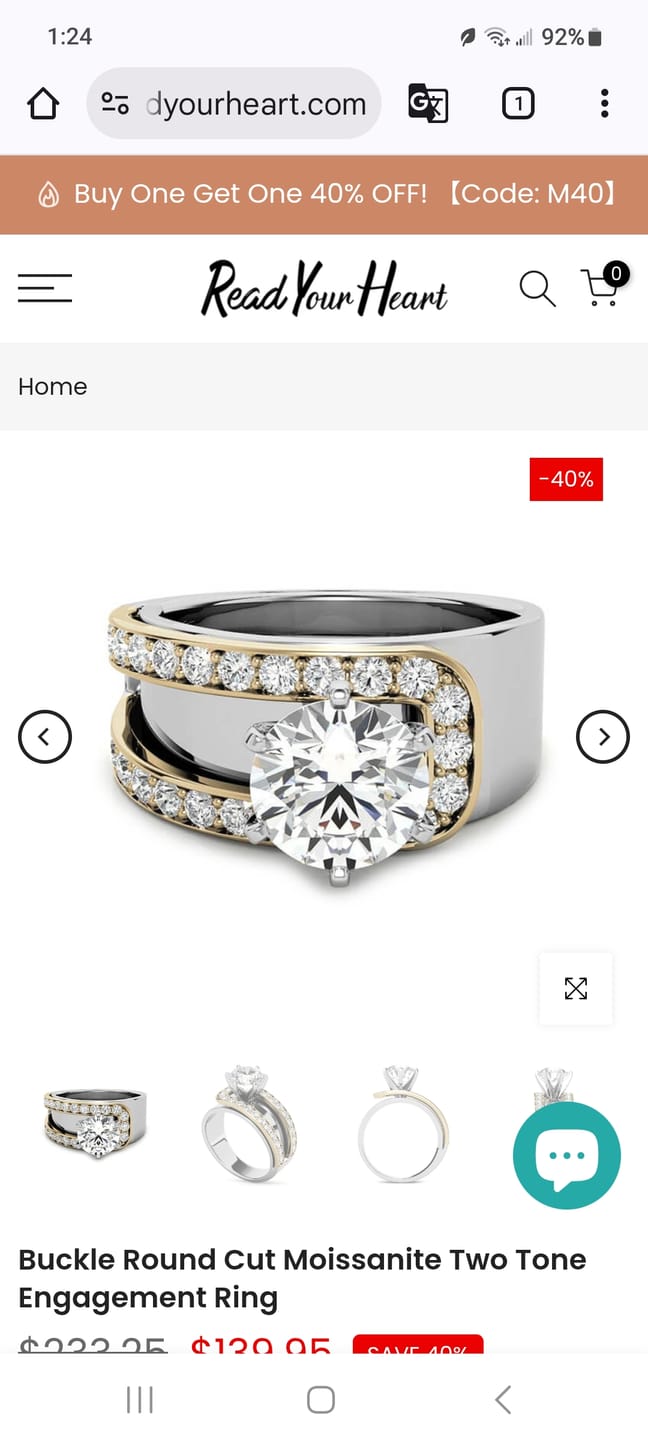 Customer photo review of Buckle Round Cut Moissanite Two Tone Engagement Ring