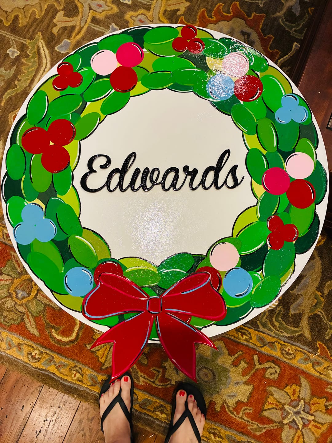 Customer photo review of Unfinished Circle Door Hanger | DIY Craft Cutout | Door Hanger | up to 46" DIY