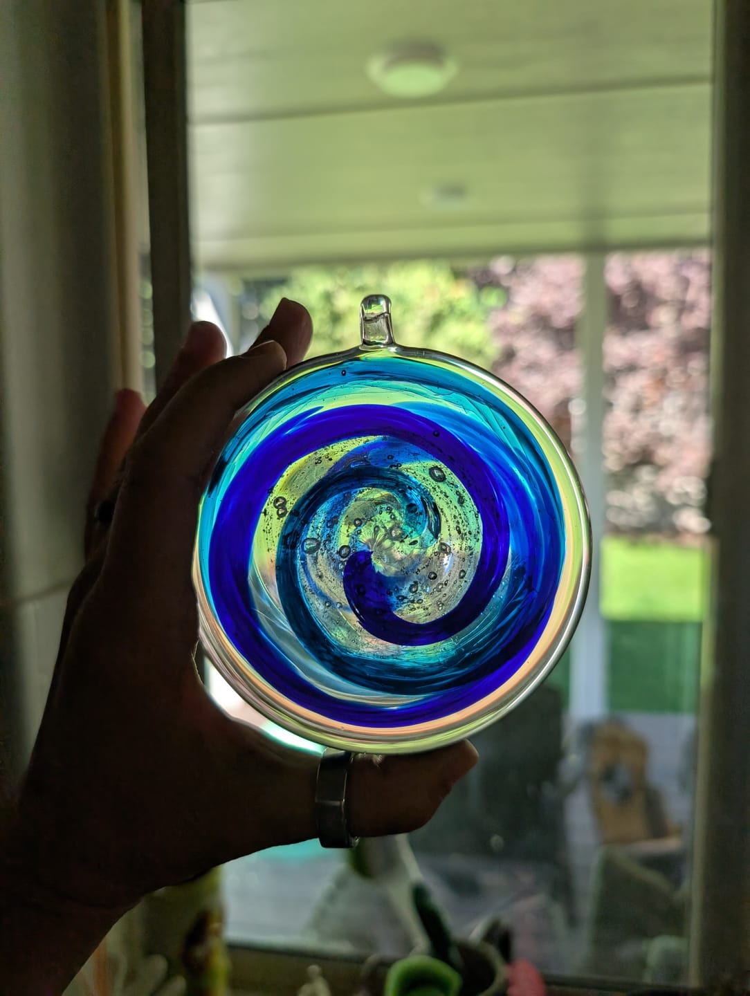 Customer photo review of Glass Suncatcher with Infused Cremation Ash