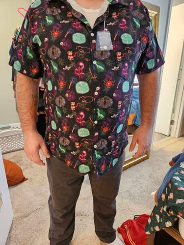 Customer photo review of Dnd Dungeon Monsters Button Up Shirt