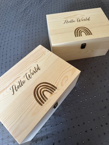 Customer photo review of Engraved Rainbow  Pine Box (Pre-Order)