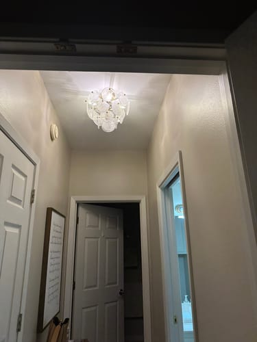 Customer photo review of (OpenBox) Brass Tiered Opal Swirl Glass Semi Flush Chandelier