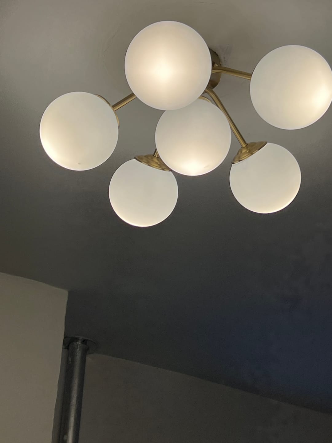 Customer photo review of Bloom Brass Frosted Glass Bubble Semi Flush Chandelier