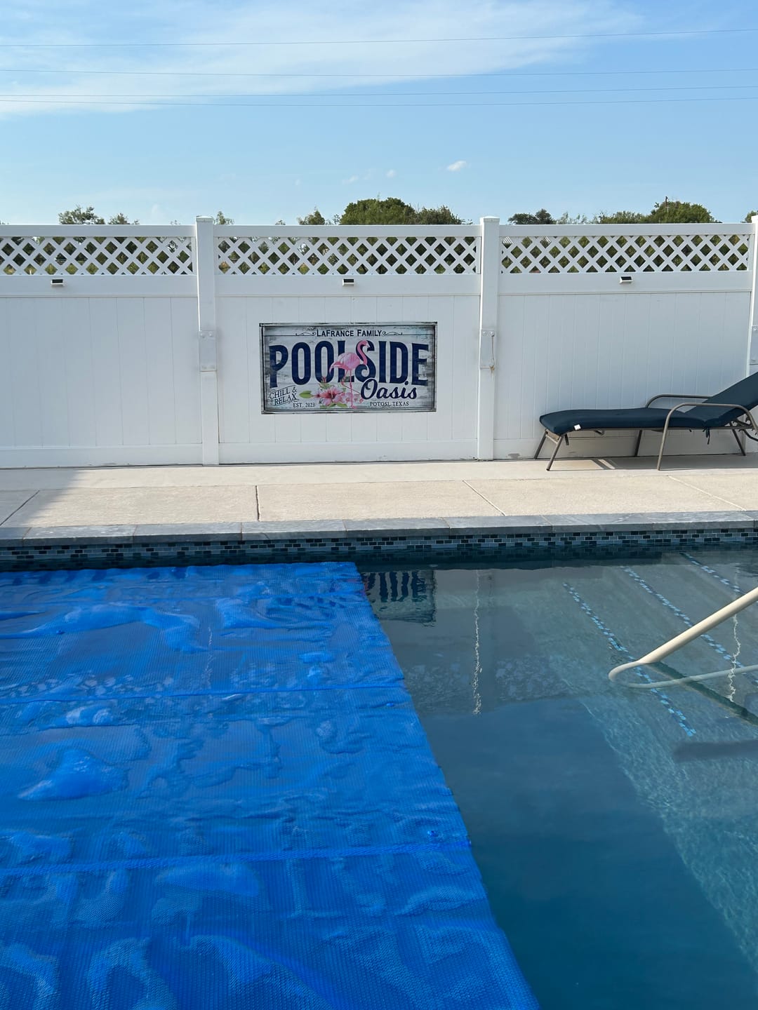 Customer photo review of Pinky Poolside Oasis Personalized Pool Sign