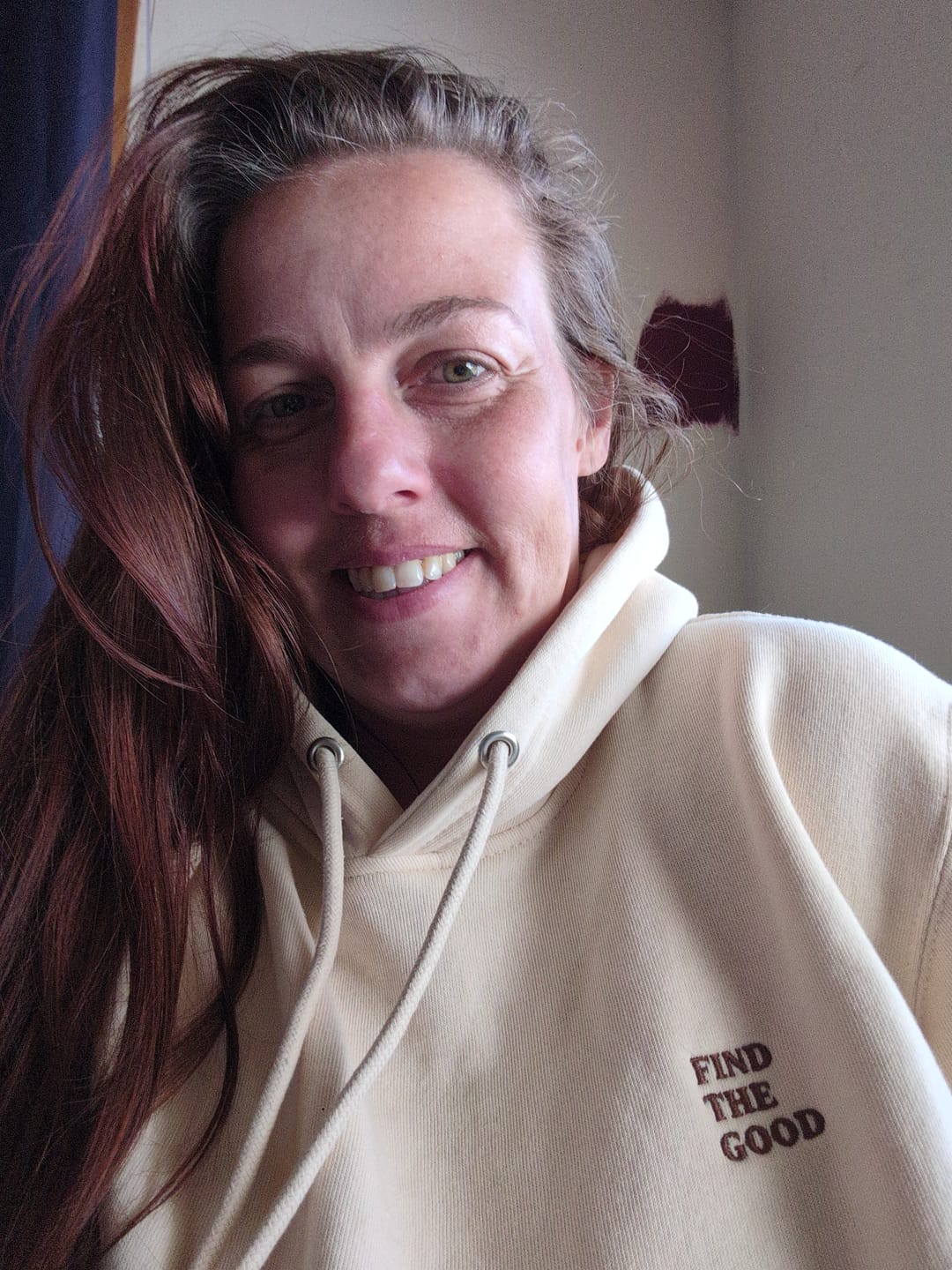 Customer photo review of 3 Simple Words Embroidered Hoodie - Cream