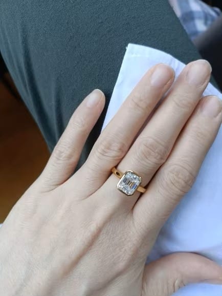 Customer photo review of 3 Carat Emerald Cut Engagement Ring - Cathedral Setting - Moissanite | Luxury Collection - Tarnish Resistant