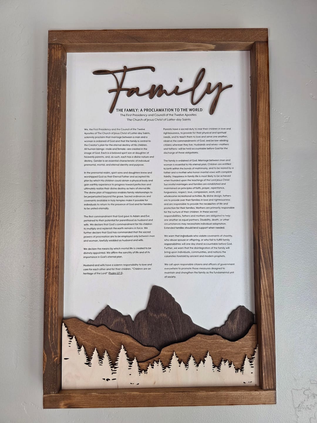 Customer photo review of 4-Piece Framed LDS Proclamation Signs With Beautiful Multi-layered Scenes
