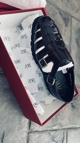 Customer photo review of Veneto Sandal - Dark Brown Polished Leather (Eva Combat)